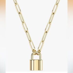 gold lock paperclip link necklace